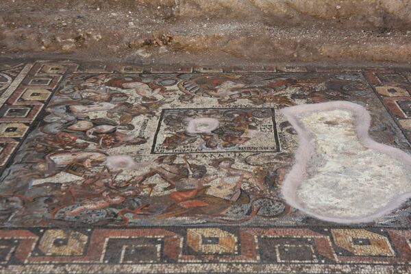 اكتشاف لوحة فسيفسائية، تعتبر الأندر عالمياً، في مدينة (الرستن الفوقاني) في محافظة حمص وسط سوريا - سبوتنيك عربي