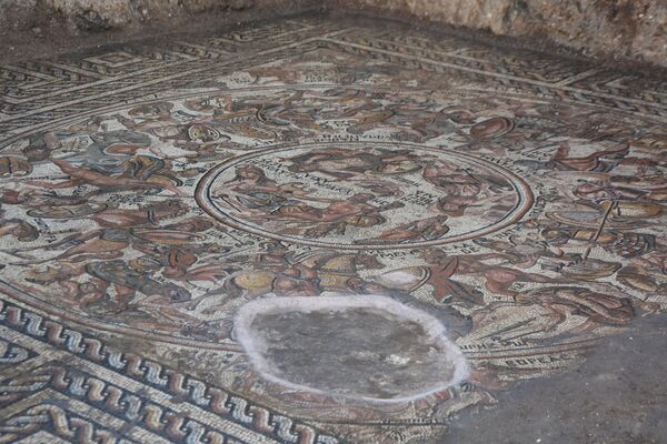 اكتشاف لوحة فسيفسائية، تعتبر الأندر عالمياً، في مدينة (الرستن الفوقاني) في محافظة حمص وسط سوريا - سبوتنيك عربي
