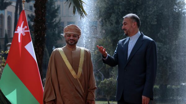 وزير الخارجية الإيراني حسين أمير عبداللهيان، مع وزير خارجية سلطنة عمان بدر البوسعيدي، في طهران - سبوتنيك عربي