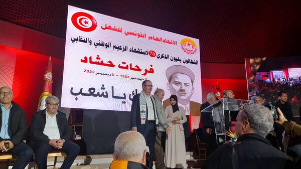 الأمين العام للاتحاد العام التونسي للشغل، نور الدين الطبوبي، في كلمة ألقاها اليوم خلال تجمع عمالي بالعاصمة - سبوتنيك عربي