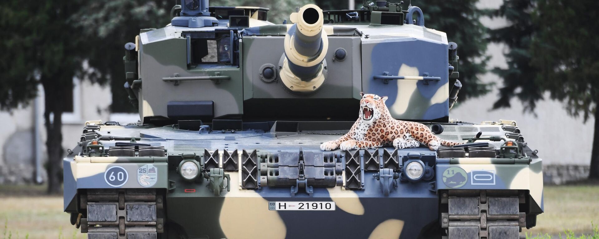 دمية لفهد وضع على دبابة ليوبارد 2 خلال حفل تسليم الدبابات في قاعدة الجيش المجري بتاريخ في 24 يوليو 2020 - سبوتنيك عربي, 1920, 22.03.2023