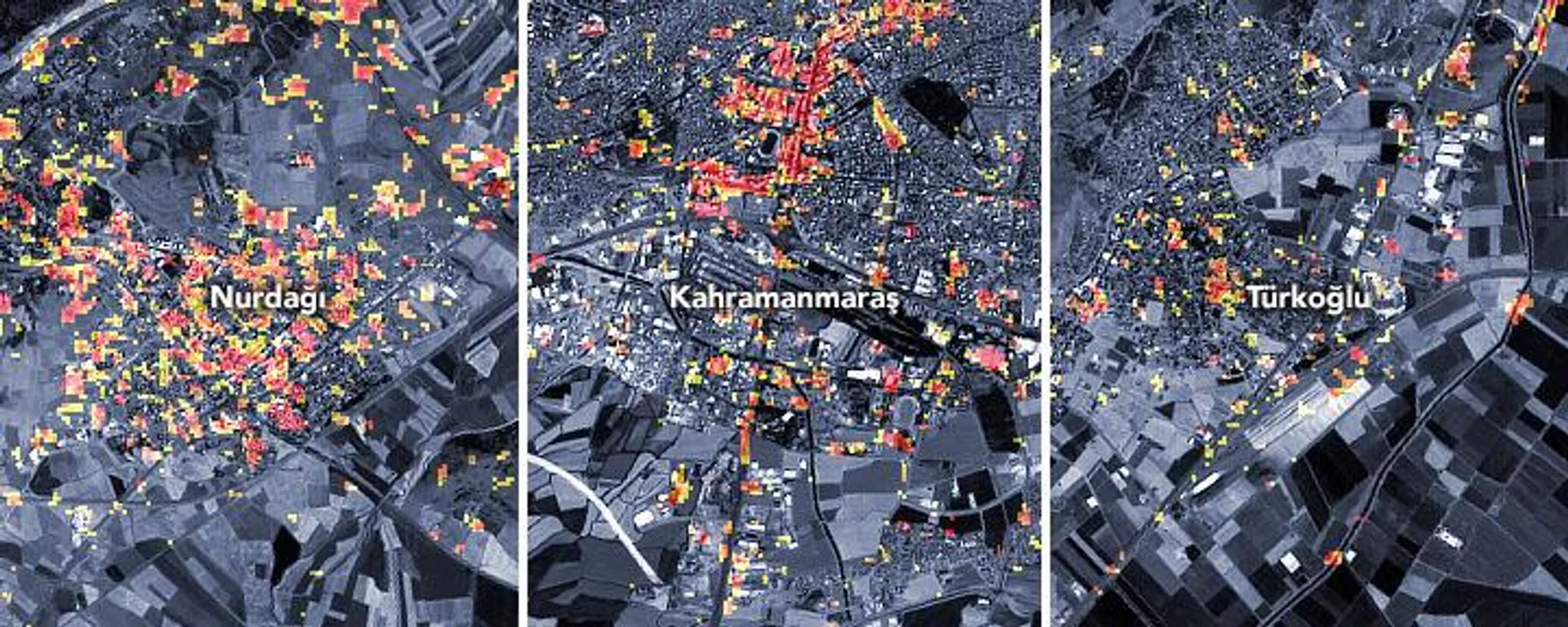 تُظهر الأقمار الصناعية الخريطة الأولية للأضرار التي تعرضت لها بعض أجزاء المدن توركوغلو و كهرمان مرعش و نورداغي - سبوتنيك عربي, 1920, 17.02.2023
