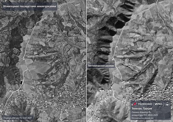صورة توضح صدع تكتوني بعد زلزال ضرب جنوب شرقي تركيا. التقطت الصورة المركبة الفضائية الروسية &quot;كانوبوس-في&quot; (Kanopus-V). - سبوتنيك عربي