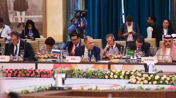 وزير الخارجية الروسي سيرغي لافروف، خلال منتدى مجموعة العشرين في نيودلهي، الهند 2 مارس 2023 - سبوتنيك عربي
