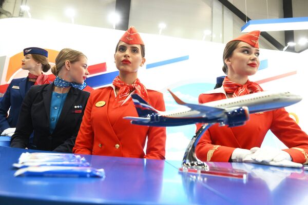 جناح شركة الطيران الروسية &quot;آيروفلوت&quot; في منتدى سان بطرسبورغ الاقتصادي الدولي - سبوتنيك عربي