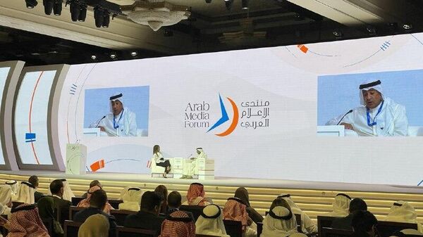 الأمين العام لمجلس التعاون الخليجي، جاسم محمد البديوي خلال منتدى الإعلام العربي في دبي - سبوتنيك عربي