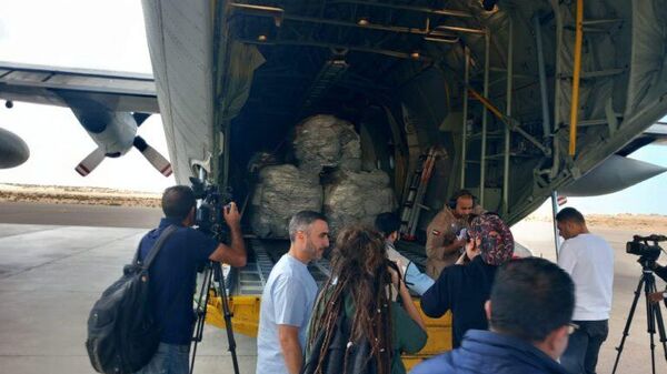 وصول مساعدات إنسانية إلى مطار العريش لإيصالها إلى غزة - سبوتنيك عربي