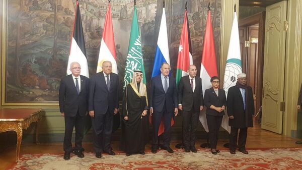 
 وزير الخارجية الروسي سيرغي لافروف مع عدد من وزراء الخارجية في بلدان جامعة الدول العربية ودول منظمة التعاون الإسلامي - سبوتنيك عربي