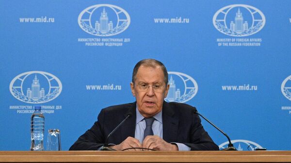 وزير الخارجية الروسي سيرغي لافروف خلال المؤتمر الصحفي في موسكو - سبوتنيك عربي
