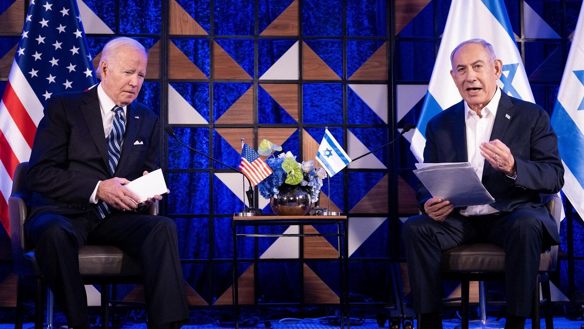 رئيس الوزراء الإسرائيلي، بنيامين نتنياهو، والرئيس الأمريكي، جو بايدن - سبوتنيك عربي, 1920, 11.02.2024