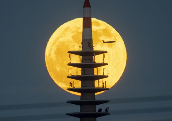 القمر يرتفع خلف برج التلفزيون في فرانكفورت، ألمانيا، الثلاثاء 23 أبريل 2024. - سبوتنيك عربي