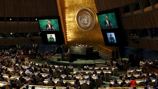 الرئيس الأمريكي باراك أوباما في جلسة الجمعية العامة للأمم المتحدة - سبوتنيك عربي