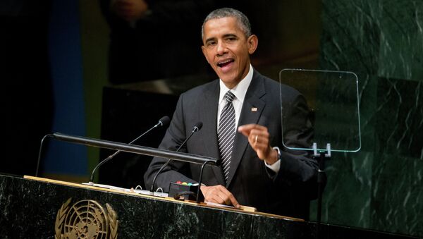 الرئيس الأمريكي باراك أوباما خلال جلسة الجمعية العامة للأمم المتحدة - سبوتنيك عربي