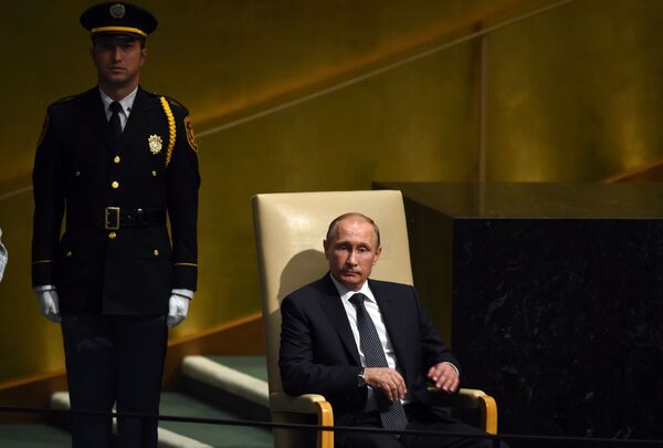 الرئيس الروسي فلاديمير بوتين قبل إلقاء الخطاب في الجمعية العامة للأمم المتحدة - سبوتنيك عربي
