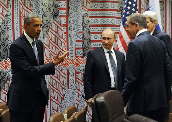 الرئيس الروسي فلاديمير بوتين والرئيس الأمريكي باراك أوباما في نيويورك - سبوتنيك عربي