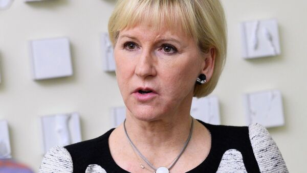 Sweden's Foreign Minister Margot Wallstrom talks to journalists after a meeting with representatives of the Swedish business community at the Ministry of Enterprise and Innovation in Stockholm, Sweden, on March 19, 2015 - سبوتنيك عربي