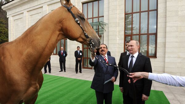 فلاديمير بوتين، بينما أهدى بوتين لملك البحرين حصانا أكحل تيكي - سبوتنيك عربي