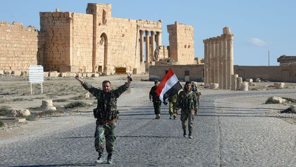 قوات الدفاع الوطني صقور الصحراء السورية بعد تحرير تدمر، سوريا. - سبوتنيك عربي