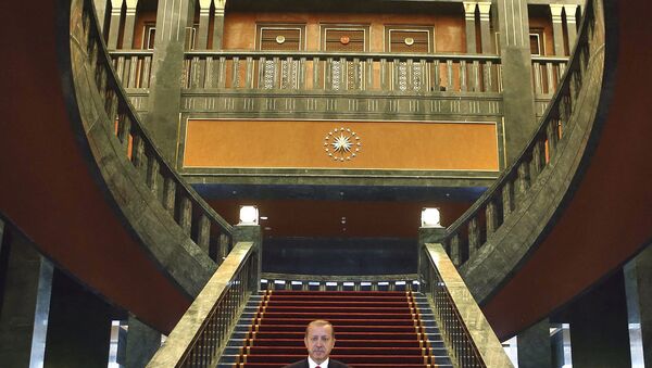 صورة للرئيس التركي رجب طيب أردوغان  داخل المقر الجديد، قصر أك ساراي الجديد بأنقرة - سبوتنيك عربي