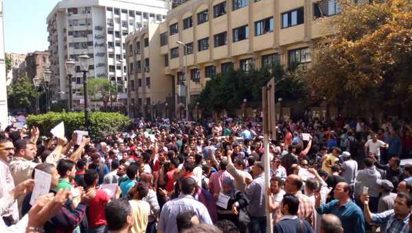 تجمع المتظاهرين على سلم نقابة الصحفيين جمعة الأرض - سبوتنيك عربي