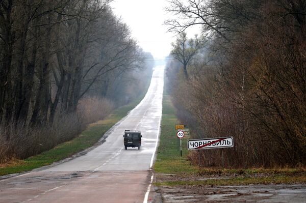 إشارة على الطريق تشير إلى نهاية منطقة تشيرنوبيل - سبوتنيك عربي