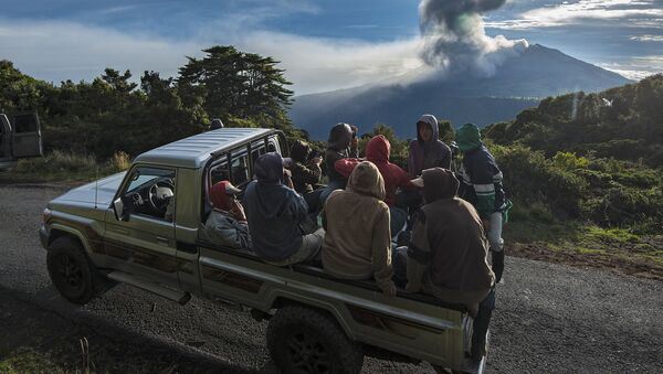 المزارعون ينظرون إلى ثوران البركان في كوستاريكا، 20 مايو/ آيار 2016. - سبوتنيك عربي