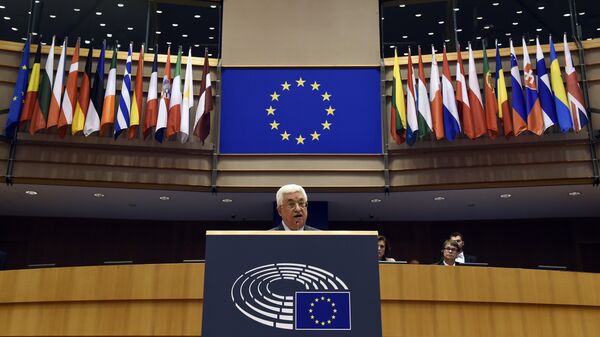 الرئيس عباس، في خطابه أمام البرلمان الأوروبي في بروكسل - سبوتنيك عربي