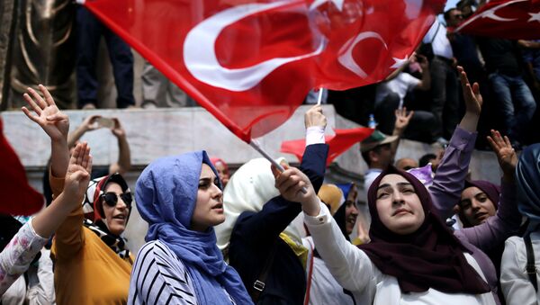 أنصار الرئيس التركي رجب طيب إردوغان في حديقة اسطنبول، 19 يوليو/ تموز 2016 - سبوتنيك عربي