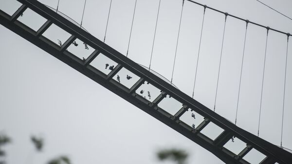 أطول جسر زجاجي في العالم - جسر زجاجي يمر من فوق وادي زانغجياجي بمقاطعة هونان في الصين - سبوتنيك عربي
