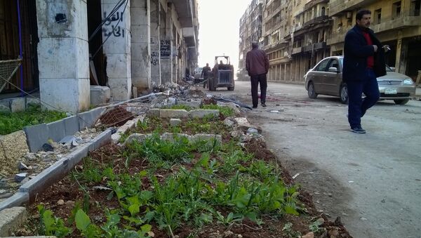مواطنون يسيرون في شارع بحي الناظرية في حلب، سوريا - سبوتنيك عربي