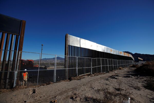 عامل في قسم البناء على سياج الحدود المكسيكية - الأمريكية - سبوتنيك عربي