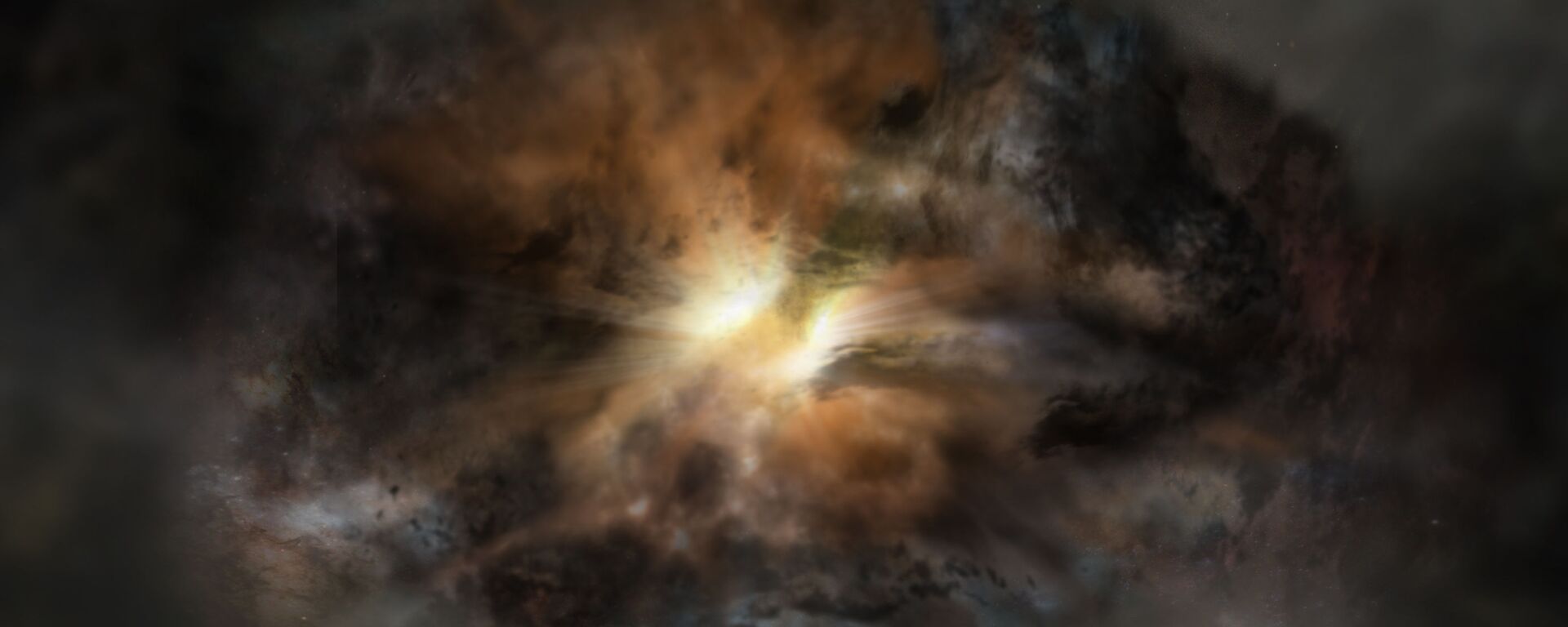 رسم توضيحي لفنان للمجرة الأكثر سطوعاً في الكون واسمها W2246-0526. وتشير البحوث العلمية الأخيرة إلى وجود غازات مضطربة في هذه المجرة، وهي الأولى من نوعها. - سبوتنيك عربي, 1920, 23.02.2023
