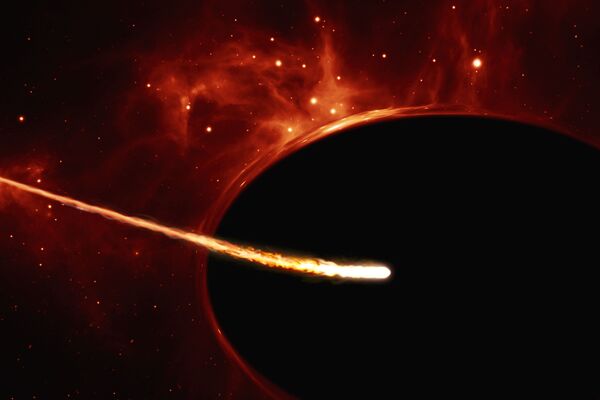 صورة لثقب أسود أثناء دورانه، والذي يبتلع نجماً اقترب منه على مسافة قريبة منه جداً، ويبلغ حجم الثقب 200 أضعاف النجم - سبوتنيك عربي