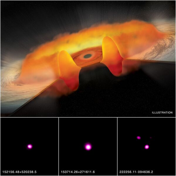 مجموعة غير عادية من الثقوب السوداء العملاقة التي تستهلك كميات كبيرة من المواد الفضائية، صورة من خلال تلسكوب ناسا يسمى Chandra X-ray Observatory - سبوتنيك عربي
