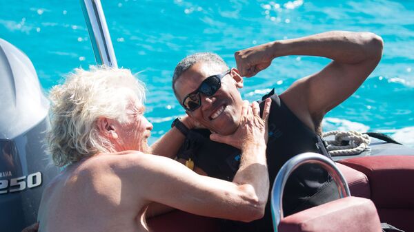 الملياردير ريتشارد برانسون والرئيس الأمريكي الأسبق باراك أوباما - سبوتنيك عربي