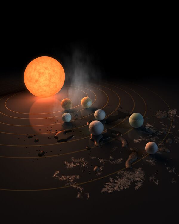 عمل فني لمجموعة الكواكب السبعة في المجموعة TRAPPIST-1. - سبوتنيك عربي