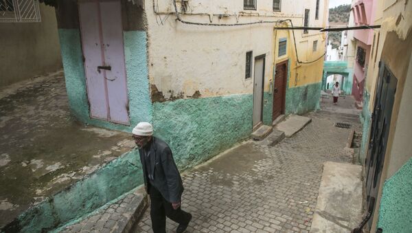رجل يسير في مدينة  مولاي إدريس، وهي مدينة باسم أول مؤسس مدينة إسلامية في المغرب، بالقرب من مكناس، المغرب 24 فبراير/ شباط 2017 - سبوتنيك عربي