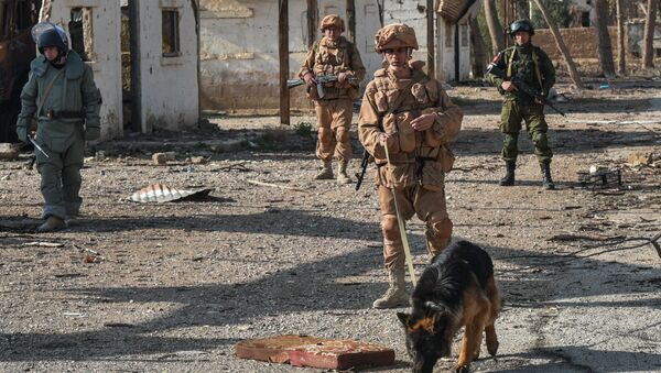 فريق الجنود الروسي لإزالة الألغام التابع لقوات الجيش الروسي في تدمر - سبوتنيك عربي