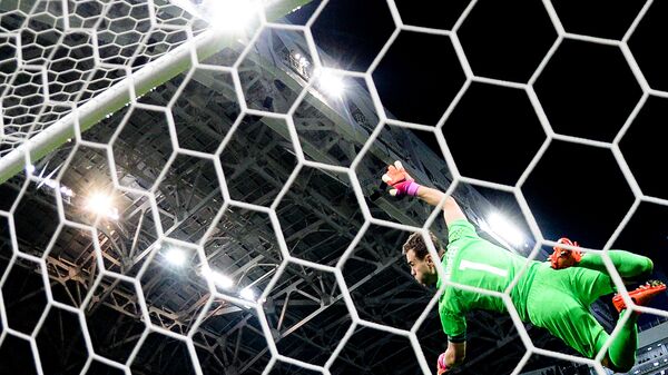 حارس مرمى فريق كرة القدم الروسي إيغور أكينفييف خلال مباراة ودية بين روسيا وبلجيكا - سبوتنيك عربي