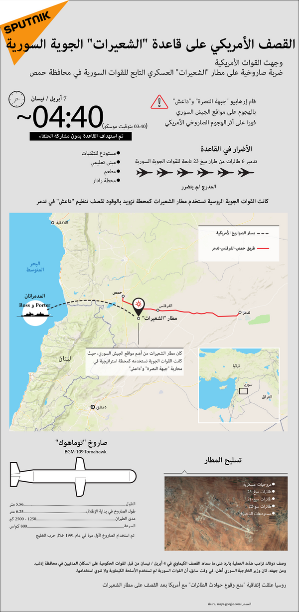 القصف الأمريكي على مطار الشعيرات العسكري السوري - سبوتنيك عربي