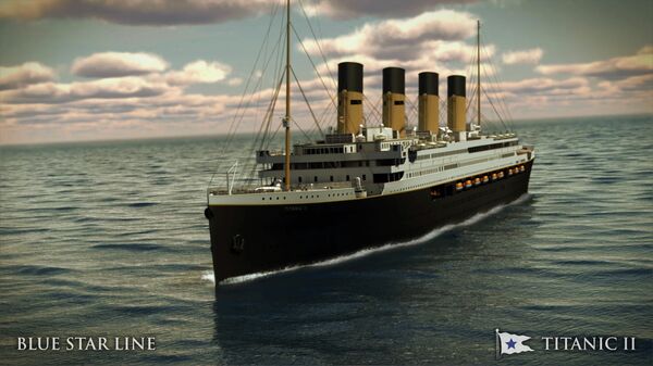 In this rendering provided by Blue Star Line, the Titanic II is shown cruising at sea. The ship, which Australian billionaire Clive Palmer is planning to build in China, is scheduled to sail in 2016 - سبوتنيك عربي
