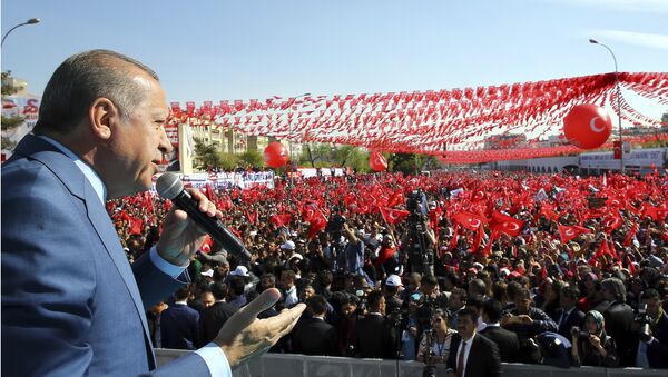 رئيس تركيا رجب طيب إردوغان خلال تجمع المظاهرات بخصوص الدستور التركي - سبوتنيك عربي