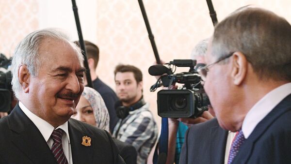لقاء وزير الخارجية الروسي سيرغي لافروف مع قائد الجيش الوطني الليبي المشير خليفة حفتر - سبوتنيك عربي