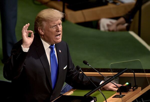 رئيس الولايات المتحدة، دونالد ترامب، يتحدث في اجتماع للجمعية العامة للأمم المتحدة في نيويورك - سبوتنيك عربي
