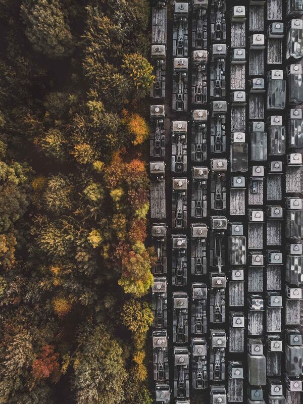 صورة الإنسان والغابة الشاحنات المهجورة على الحدود مع الغابة في نوتنغهام، المملكة المتحدة - سبوتنيك عربي