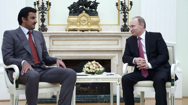 أمير قطر تميم بن حمد بن خليفة آل ثاني والرئيس الروسي فلاديمير بوتين - سبوتنيك عربي