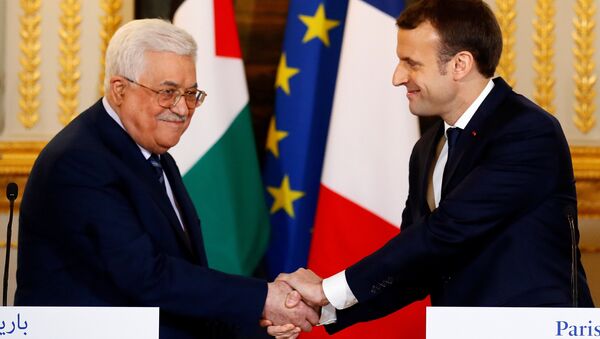 الرئيس الفرنسي إيمانويل ماكرون والرئيس الفلسطيني محمود عباس في باريس، فرنسا 22 ديسمبر/ كانون الأول 2017 - سبوتنيك عربي