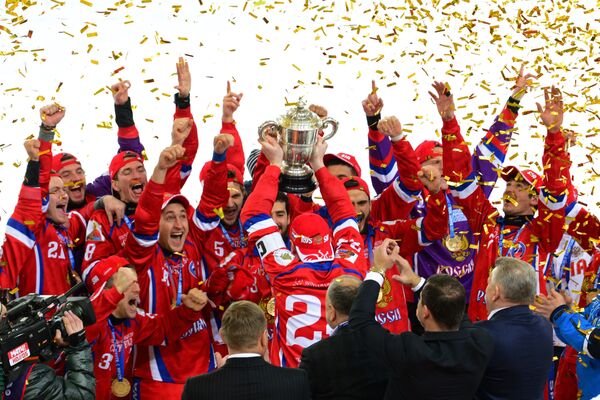 فريق الهوكي الروسي خلال مراسم الاحتفال ببطولة كأس العالم للهوكي - سبوتنيك عربي