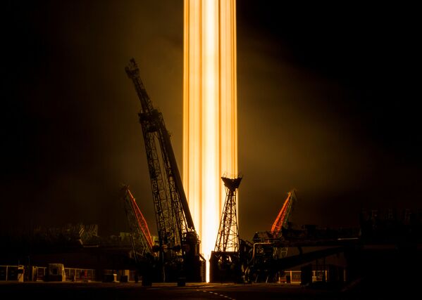 إطلاق الصاروخ سويوز-إف غا وعلى متنه السفينة الفضائية سويوز إم إس-08 من مطار بايكانور - سبوتنيك عربي