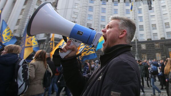 مشاركون في مظاهرات كييف ضد الأوليغارشية، أوكرانيا - سبوتنيك عربي